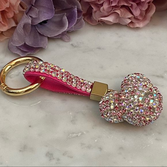Chic Multicolor Pink Crystal & Leather Mickey Mouse Keychain - Picture 9 of 14